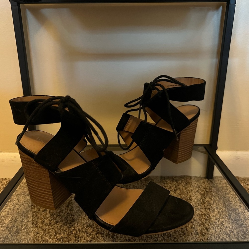 Black, lace up heels